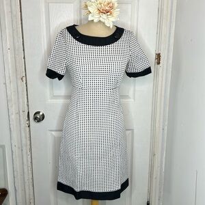Beautiful Donna Morgan White & Navy Polka Dress. Cotten Blend Fabric